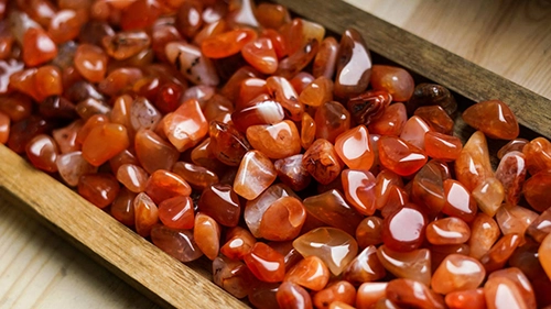 Carnelian fire element crystals with polished orange red stones