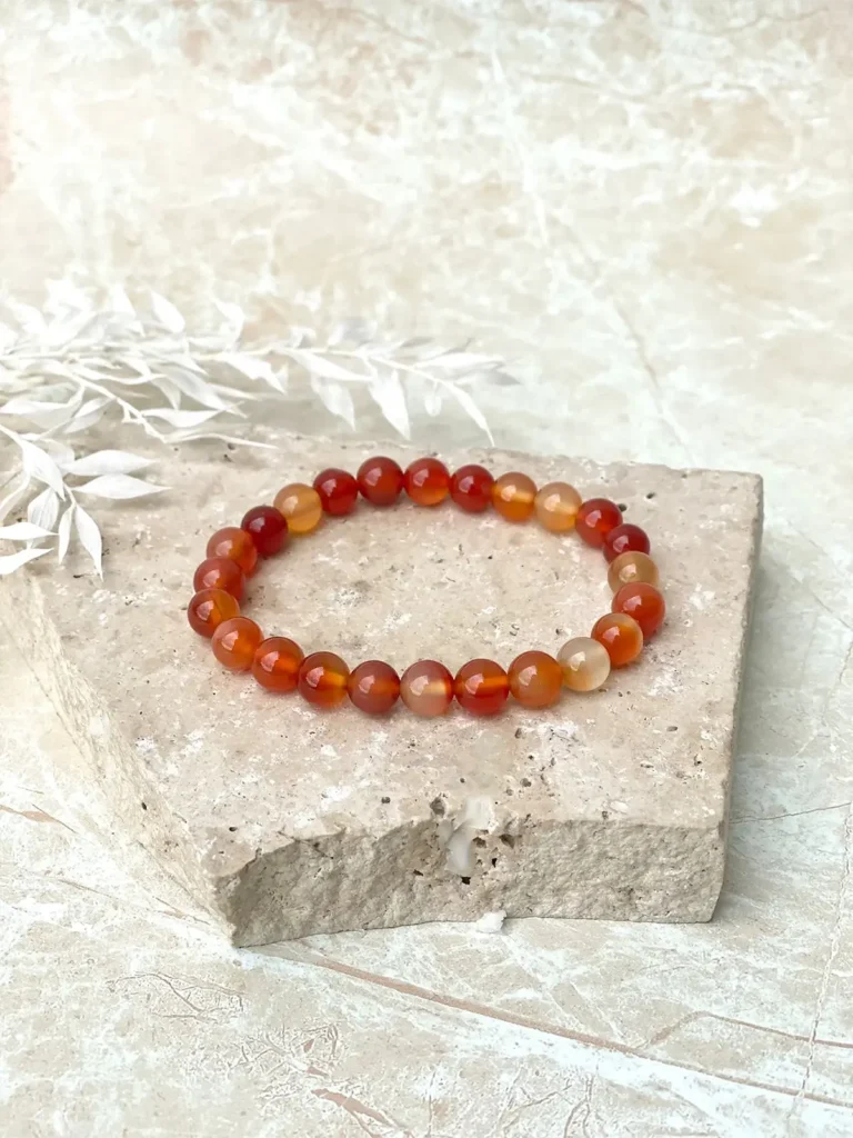 Carnelian crystal bracelet associated with horse zodiac meaning and vitality