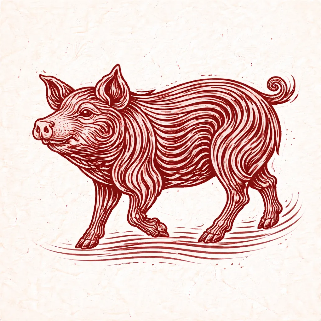 Chinese Zodiac Pig meaning shown through a traditional red pig illustration symbolizing wealth and generosity