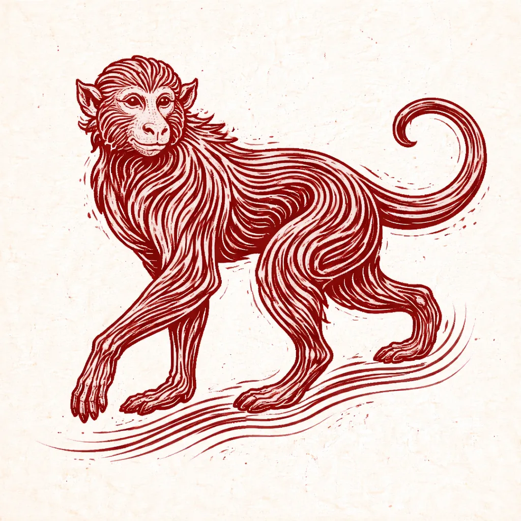 monkey zodiac meaning illustrated with traditional red ink style monkey artwork