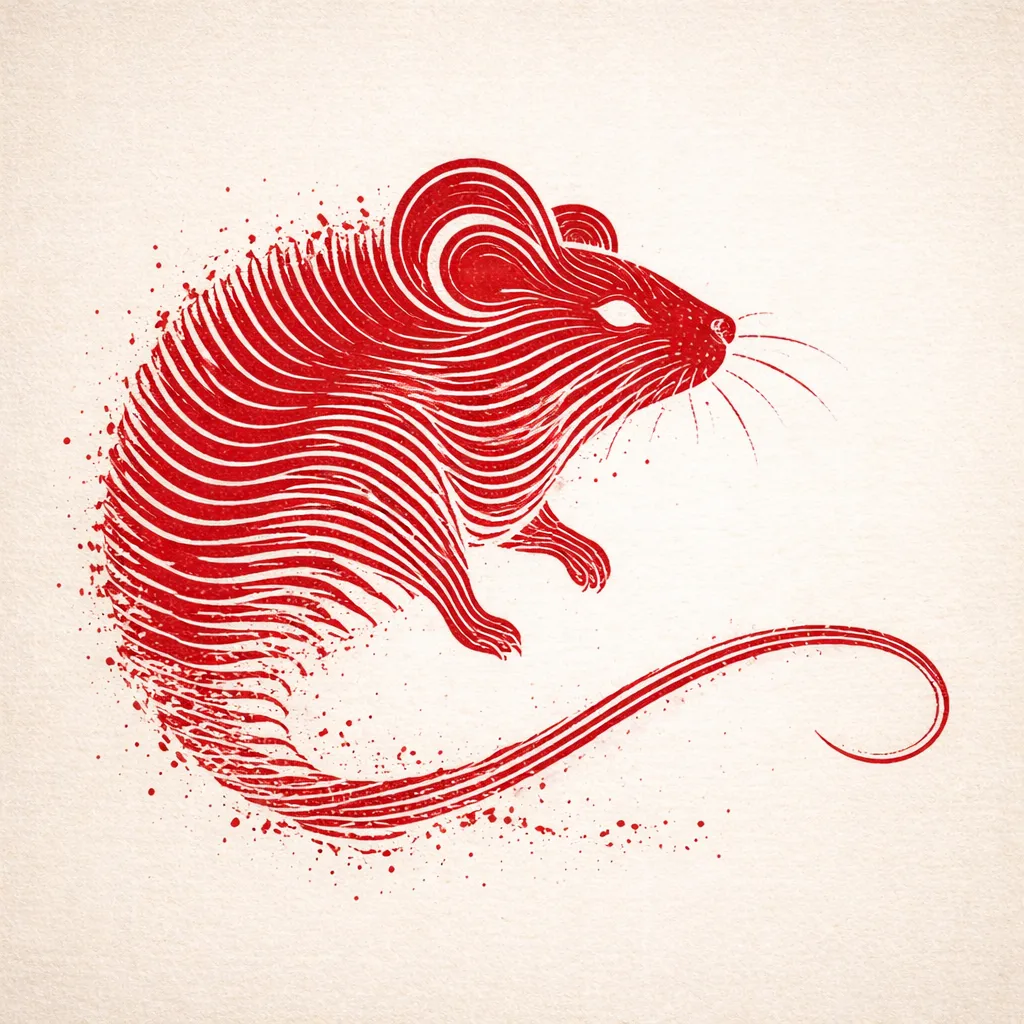 rat zodiac meaning illustrated with red traditional line art style