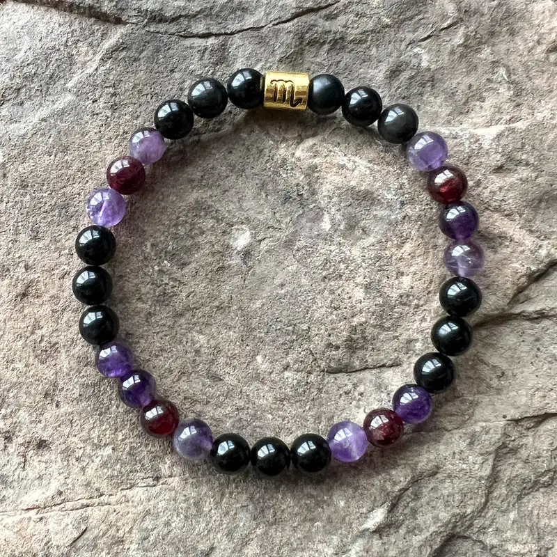 Scorpio zodiac meaning crystal bracelet made with obsidian and amethyst for emotional strength