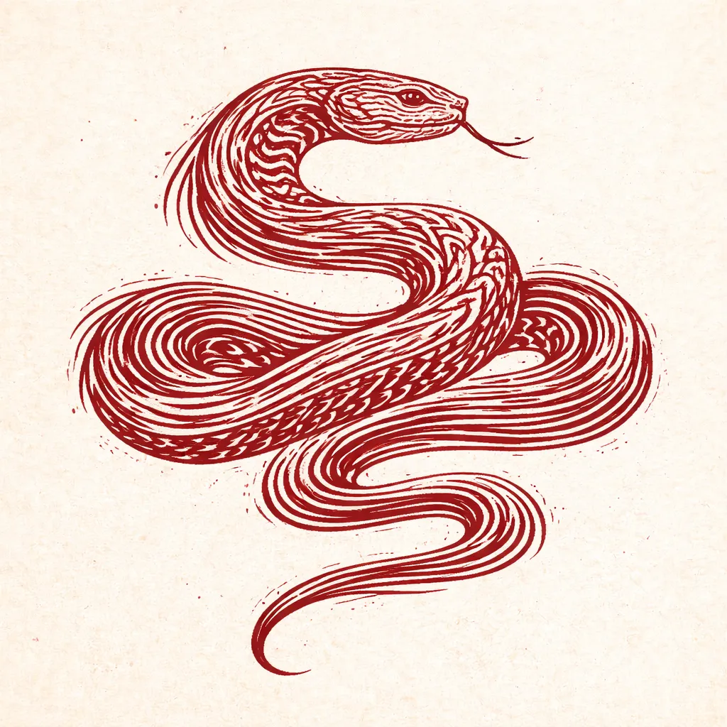 Snake zodiac meaning represented by traditional red ink snake illustration