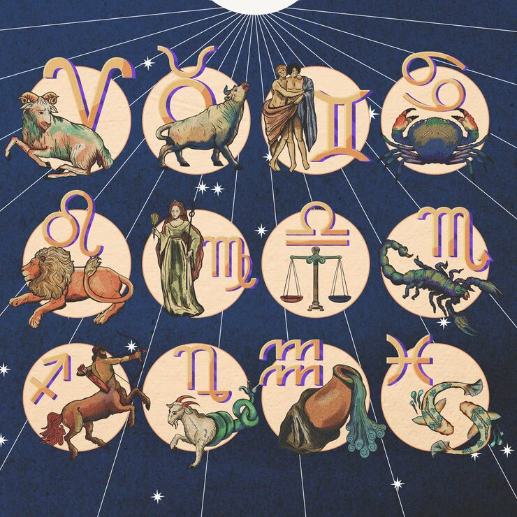 zodiac signs personality illustrated through vintage zodiac symbols