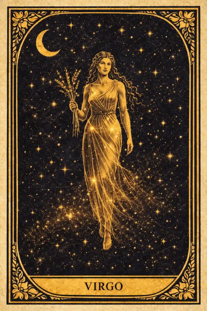 Virgo meaning tarot card illustration showing purity wisdom and earth energy