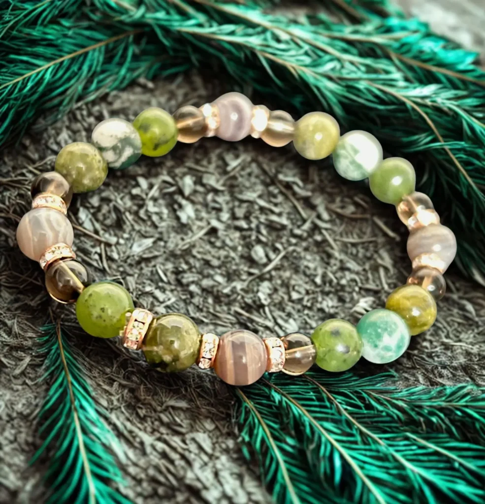 Taurus Meaning crystal bracelet with green and earth-toned gemstones