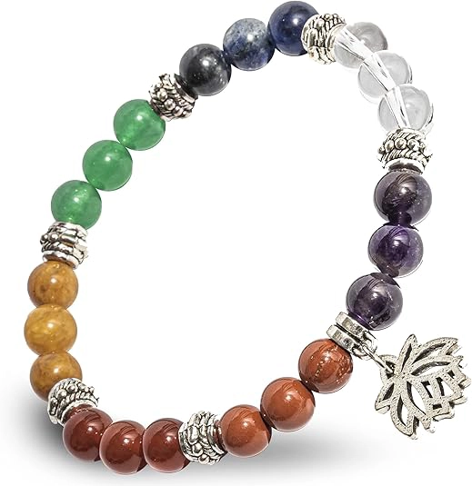 7 chakra bracelet for meditation natural gemstone bead bracelet with lotus charm