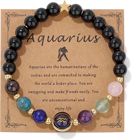 aquarius zodiac crystal bracelet with constellation card meaning