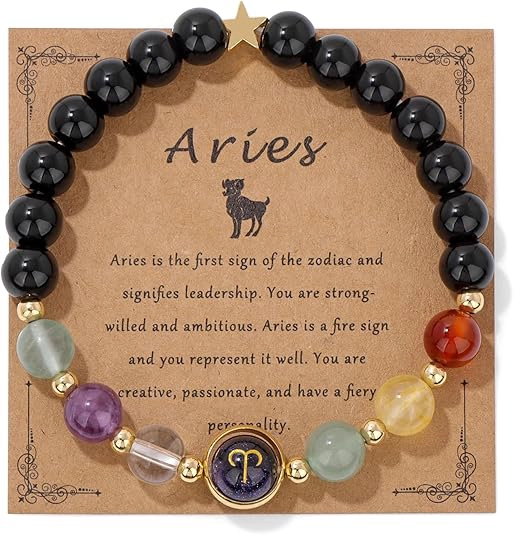 aries zodiac crystal bracelet with constellation meaning card
