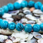 blue magnesite turquoise bracelet natural stone beads close up