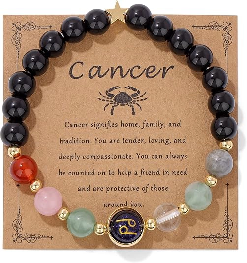 cancer zodiac crystal bracelet with constellation meaning card