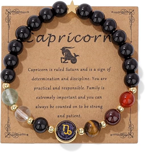 capricorn zodiac crystal bracelet with constellation meaning card