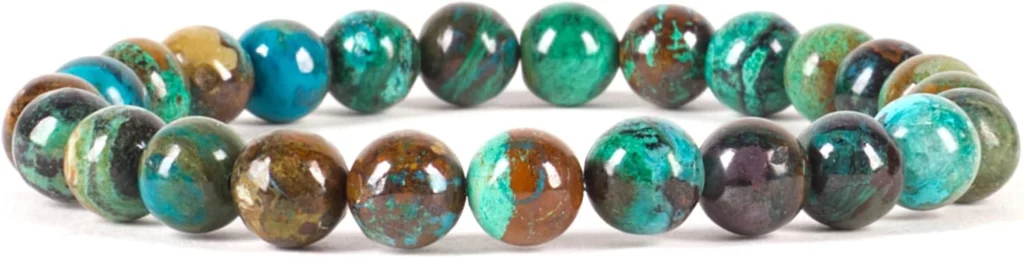 chrysocolla crystal bracelet for women natural blue green beads close up
