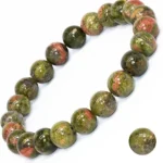epidote crystal bracelet natural green red bead bracelet white background
