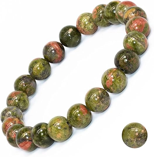 epidote crystal bracelet natural green red bead bracelet white background