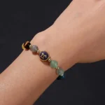 gemini crystal bracelet close up on wrist natural stone beads