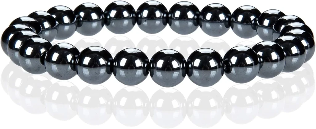 natural hematite bracelet for women round bead bracelet white background