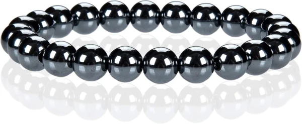 natural hematite bracelet for women round bead bracelet white background