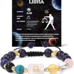 Infographic of the libra birthstone bracelet identifying Lapis Lazuli, Rose Quartz, and Labradorite.
