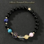 libra crystal bracelet black background with multicolor natural gemstone beads
