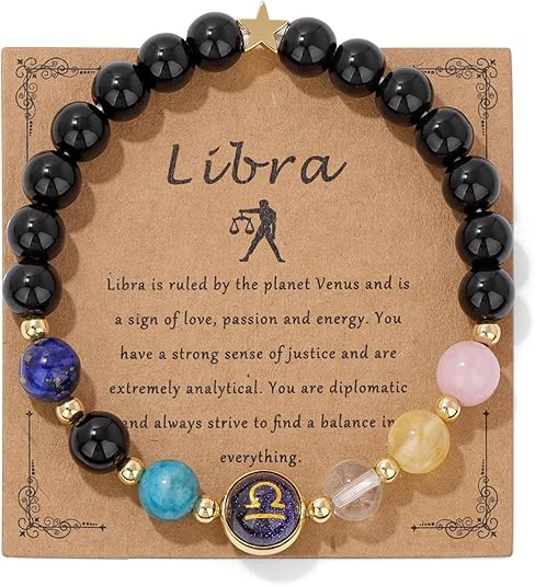 libra crystal bracelet with zodiac card symbol balance personality traits and meaning