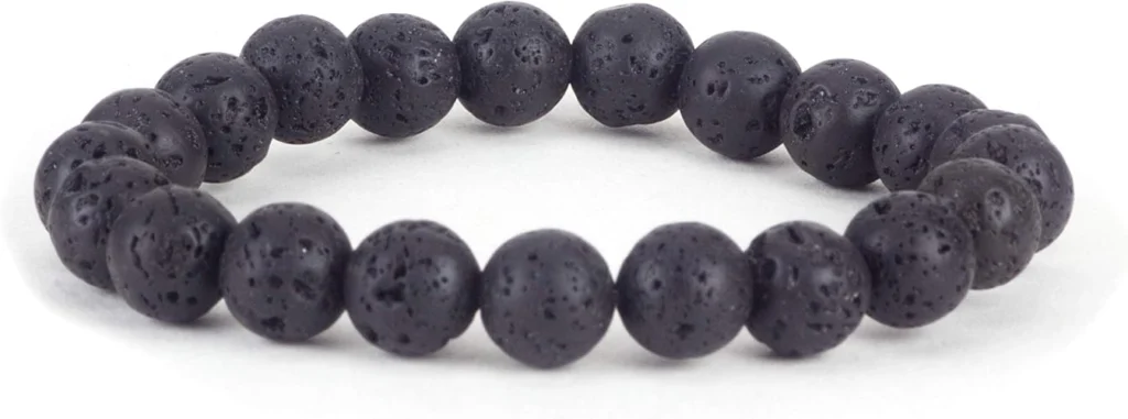 natural lava stone bracelet for women matte black porous beads close up