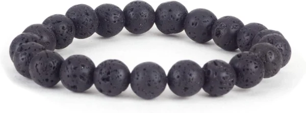 natural lava stone bracelet for women matte black porous beads close up