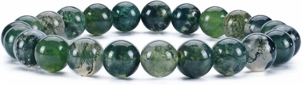 natural moss agate bracelet for women green bead close up natural pattern