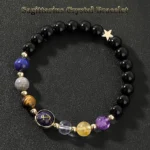 sagittarius crystal bracelet black background with multicolor gemstone beads zodiac jewelry