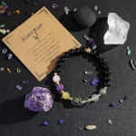 scorpio crystal bracelet flat lay with natural crystals aesthetic jewelry