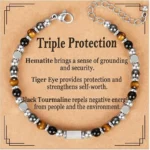 triple protection crystal bracelet for women meaning hematite tiger eye black tourmaline