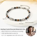 triple protection crystal bracelet for women with tiger eye hematite and black tourmaline beads