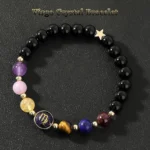 High-quality top view of the virgo crystal bracelet showing the gold star accent and elastic cord.