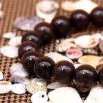 bloodstone bead bracelet on natural shell background
