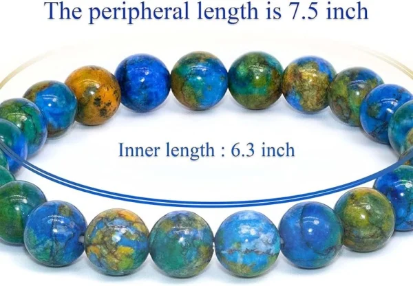blue azurite bracelet size guide 8mm beads 7.5 inch bracelet