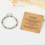 good luck bracelet for women with crystal meaning card and jewelry display