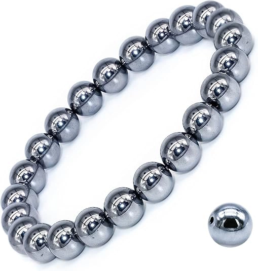 hematite stone bracelet 8mm natural beads full view