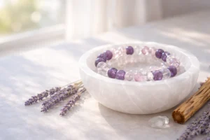 how to clean crystal bracelet with selenite bowl and natural light