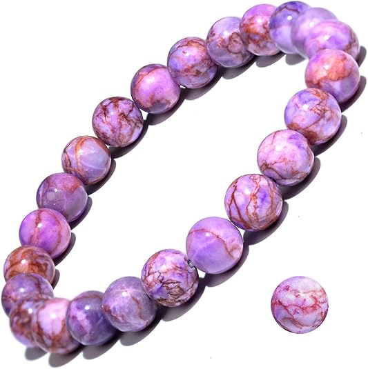 purple turquoise bracelet 8mm natural beads full view