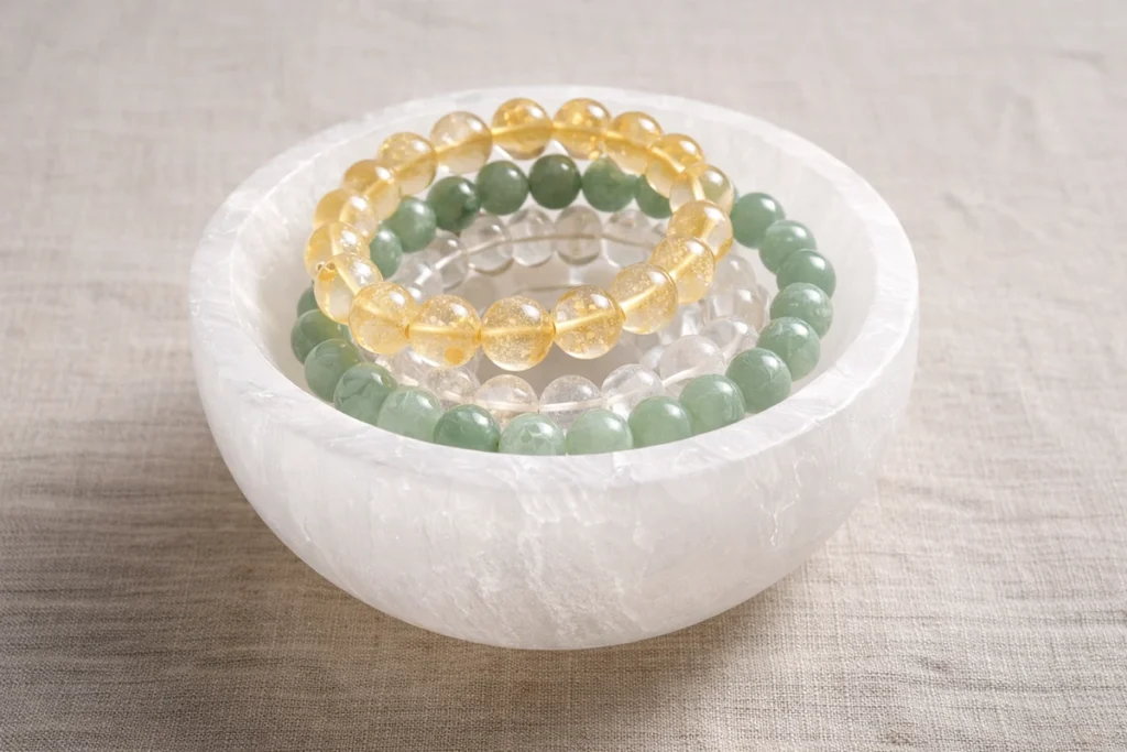 how to cleanse crystal bracelet using selenite bowl
