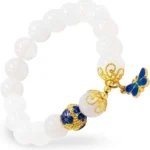 white agate bracelet for women with gold butterfly charm detail